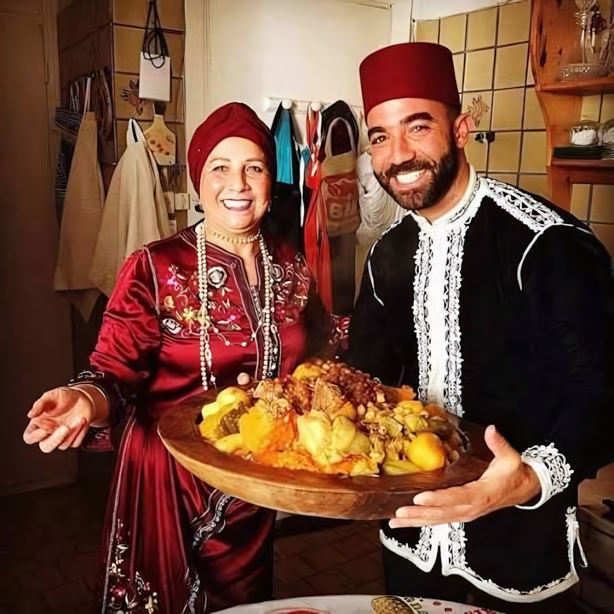 Traditional Algerian couscous served on a wooden platter
